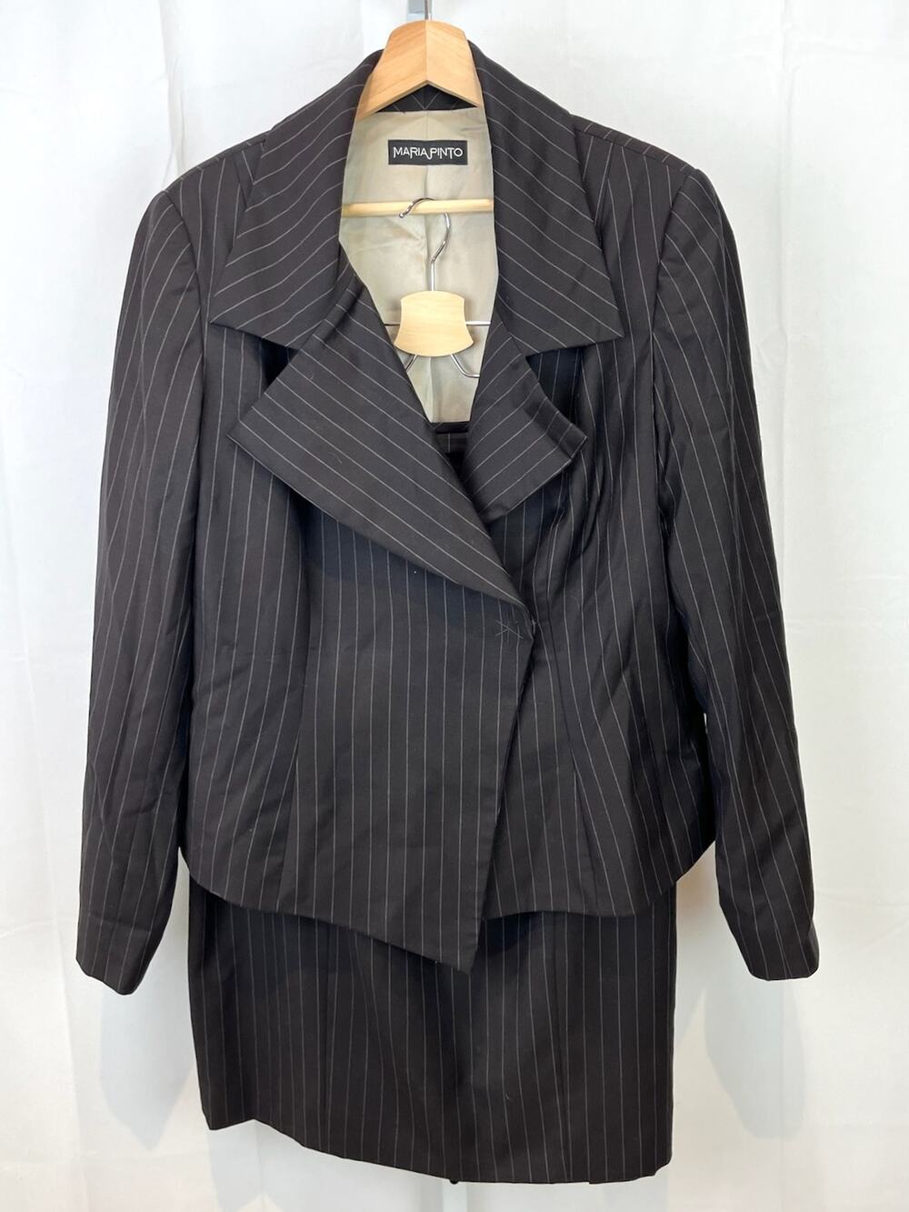MARIA PINTO  Size 16 Two Piece Suit Jacket Straight Skirt Pinstripe Kona Brown